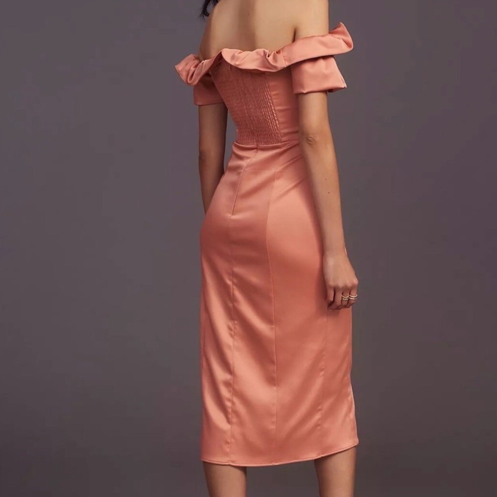 Anthropologie Ruffled Off-The-Shoulder satin midi dress women’s Sz XL - Picture 2 of 12